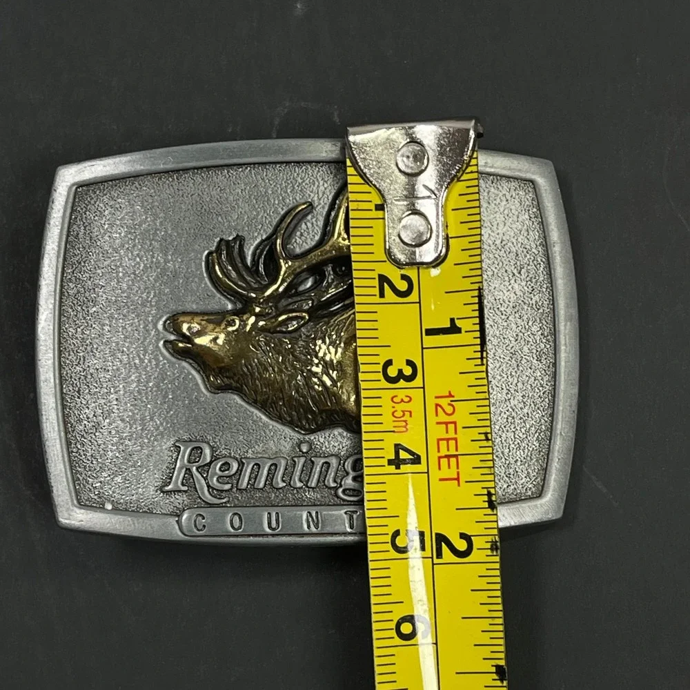 Remington Bugling Elk Belt Buckle Mens Silver Gold Sid Bell 1986 Vintage USA